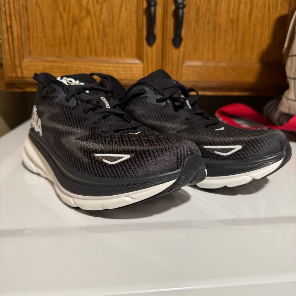 Hoka Athletic Shoes Black and White with Breathable Mesh